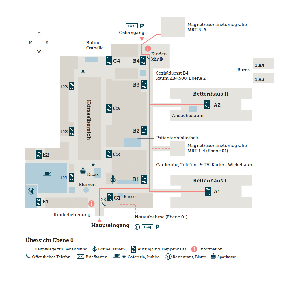 Lageplan von Etage 0 des Klinikums